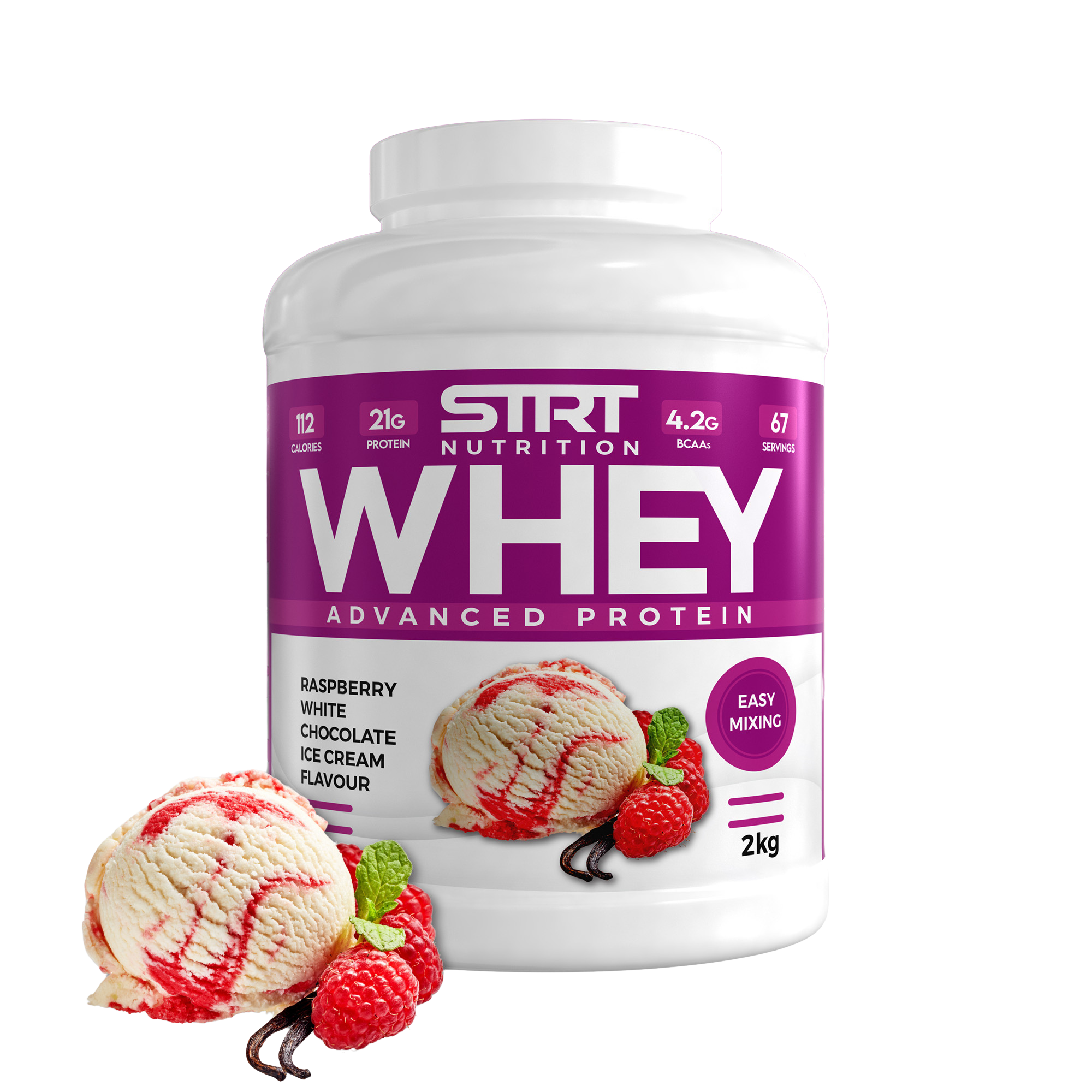 WHEY ADVANCED PROTEIN - Raspberry White Chocolate Ice Cream flavor protein powder by STRT NUTRITION